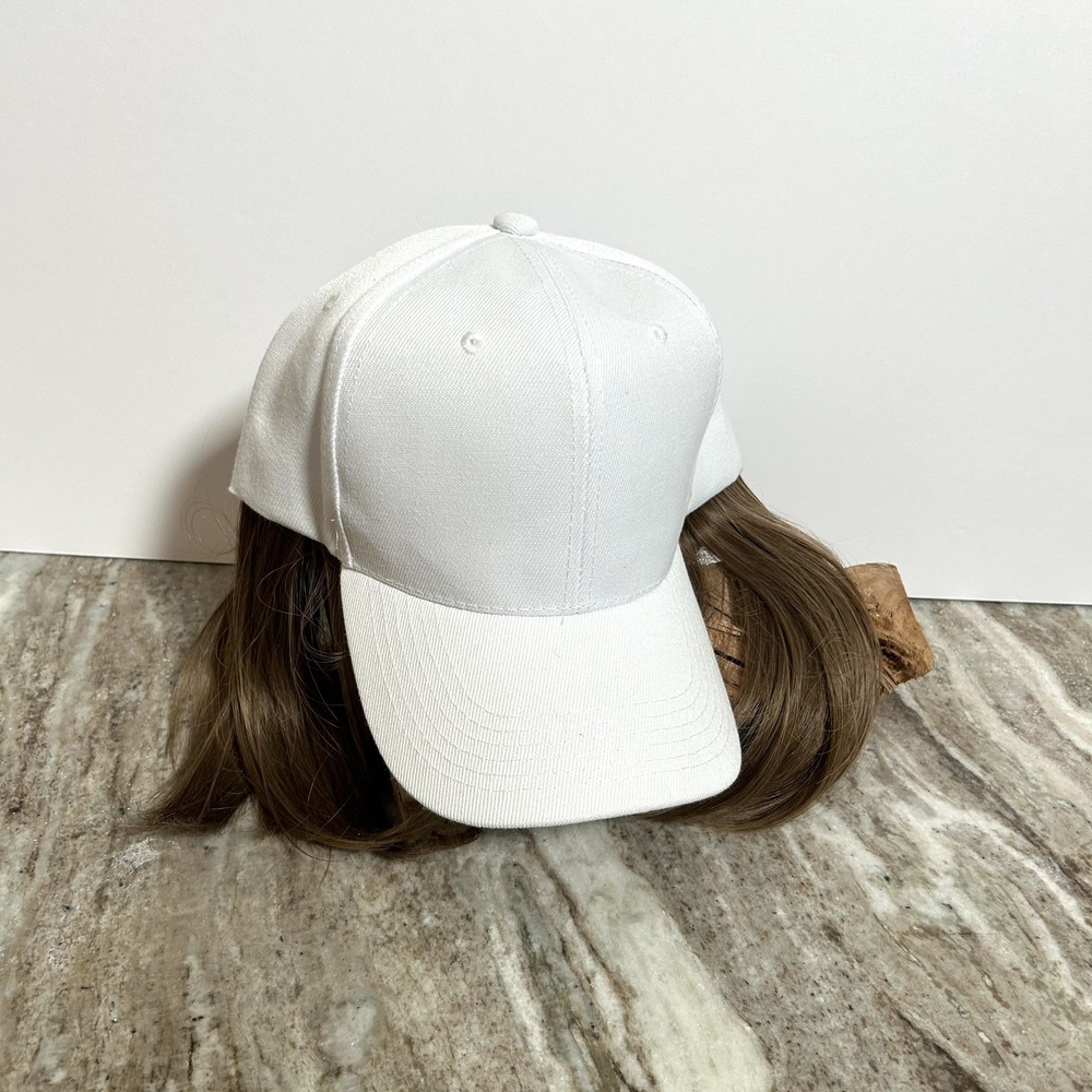 White Baseball Cap with Brown Bob Hair Wig 12in Synthetic Hairpiece Women